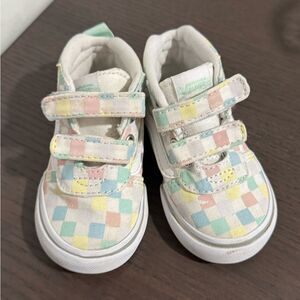 Vans Hi Top Skate Sneaker Shoes Hook & Loop Straps Pastel Check Toddler Size 4